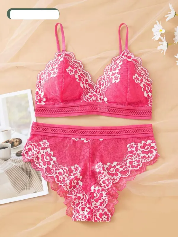 Sexy Lace Lingerie Set Thin Mold Cup No Steel Ring Comfortable Push Up Bra Set For Women — image 9