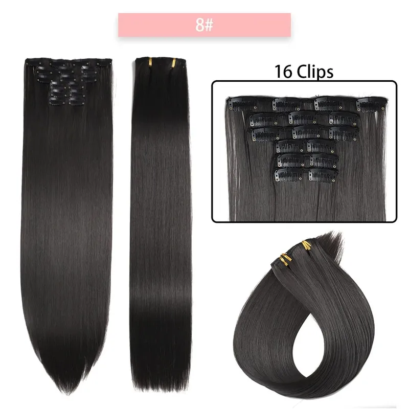 6-Piece Set 24-Inch Synthetic Clip-On Hair Extensions Straight Hair Removable Lightweight Synthetic Wig Women's Exclusive — image 10