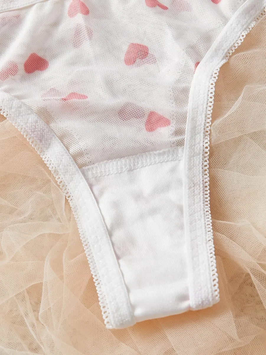White Red Heart Polka Dots Mesh Sheer Lace Babydoll Sensual Lingerie Bra Set For Women Underwear Intimate Sexy Panty Set 2026 — image 7