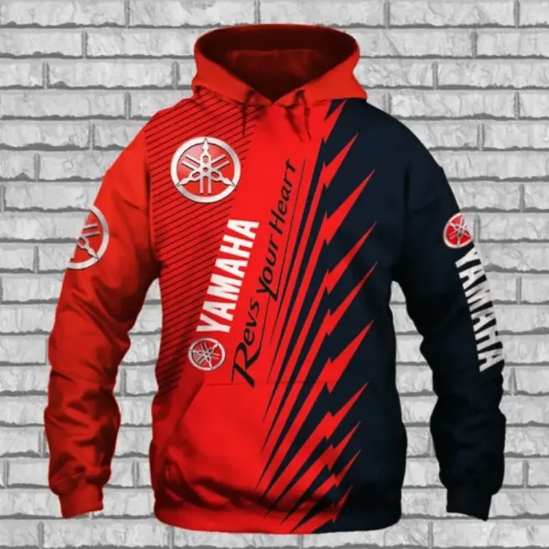 Yamaha men's 3D printed motorcycle hooded pullover shirt suitable for street wear and motorcycle riding — image 5