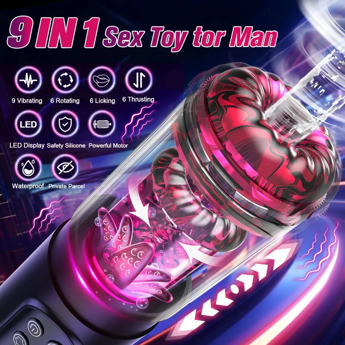 Powerful Male Masturbator Cup Penis Pump Sex Toy Thrusting Rotating Vibrating Sucking Licking Mode Pocket Pussy Adult Sex Toy