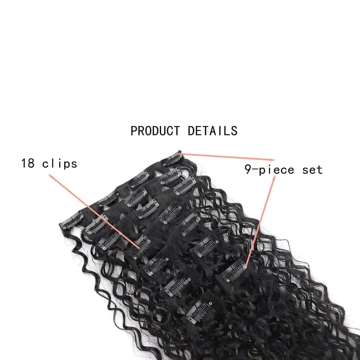 Jeedou Deep Wavy Curly Hair 9Pcs Set Clip-in Hair Extensions Hairpieces with 18 Clips Brown Color Synthetic Hair For Women