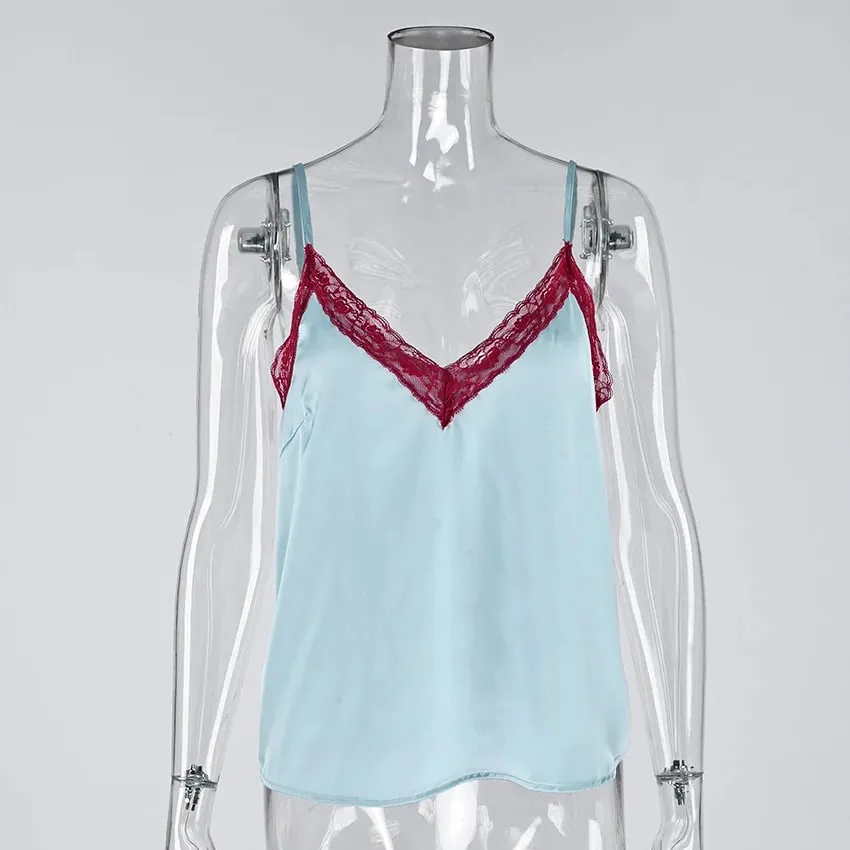 Linad Sexy Lace Backless Camisole Women Summer Casual Spaghetti Strap Tops Female 2025 Fashion Patchwork Crop Top Silk Vest — image 5