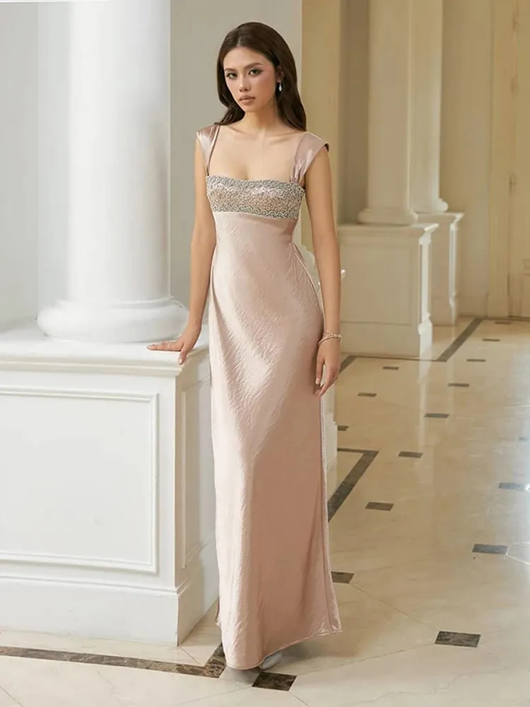 Nibber Elegant Strap Dress Women Low-Neck Patchwork Classic Evening Sexy Stain Valentine's Day Dating Slim Coquette Long Bodycon — image 2