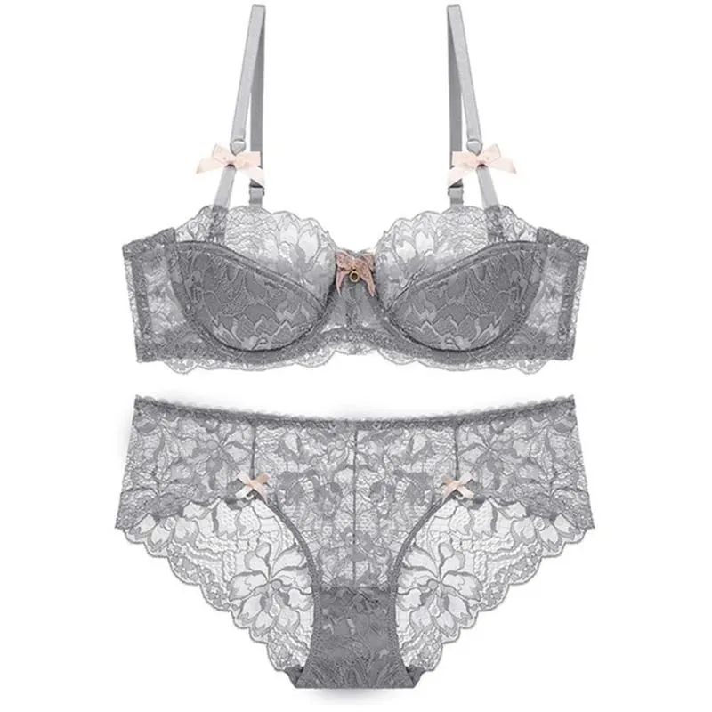 Adjustable Strap Underwire Lingerie Set for Women 2Pcs Floral Lace Bra and Panty