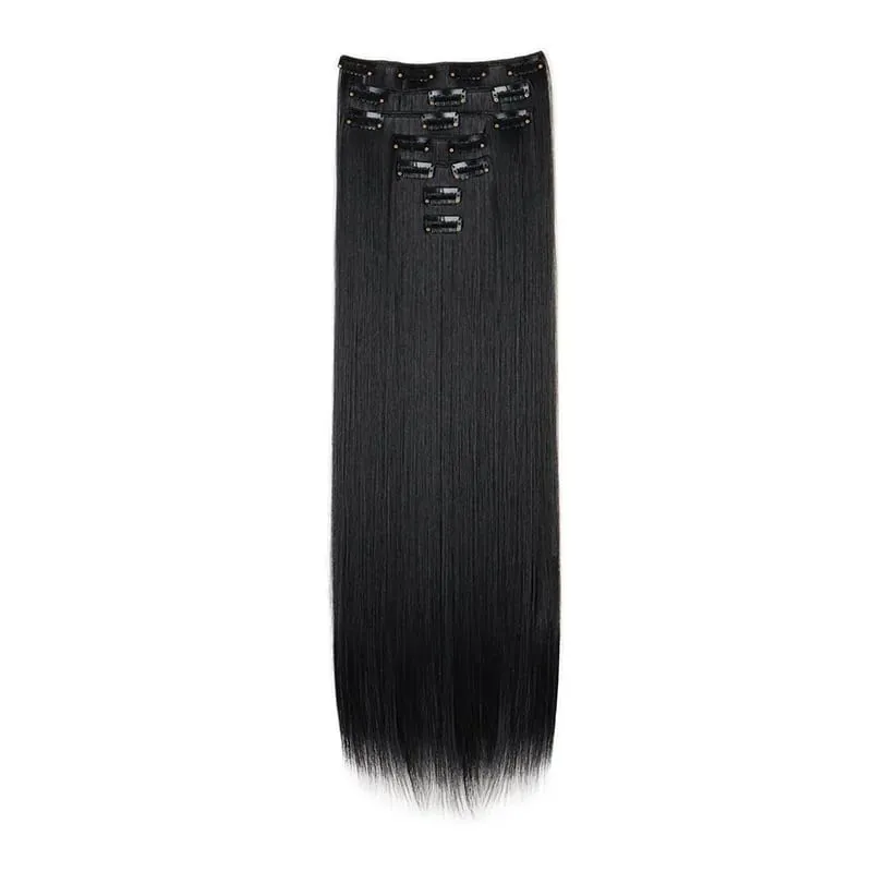 Long Straight Hairstyle 16 Clips 7 Pcs/Set Hair Extensions Natural Synthetic Blonde Black Hairpieces Heat Resistant For Women Kp — image 10