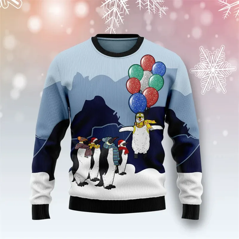 Funny Penguin Graphic Ugly Christmas Sweater For Men Fashion Autumn Holiday Wear 3D Printed Sweatshirts Loose Breathable Tops — image 8