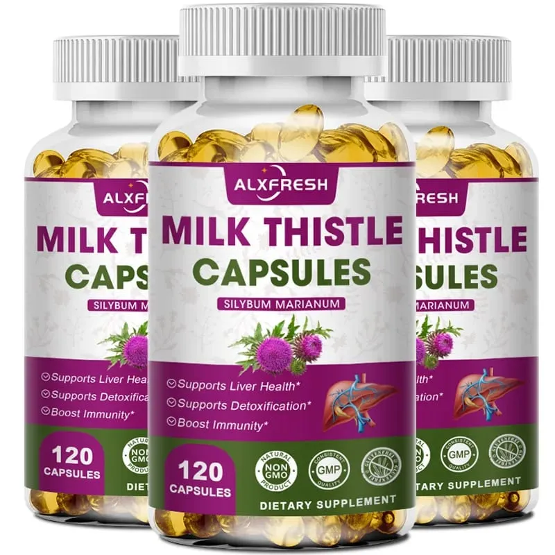 Økologisk marietidselekstrakt 1000mg kapsel og mælkebøtte til antioxidant detox-understøttelse af leversundhedsfunktion urtetilskud — image 2