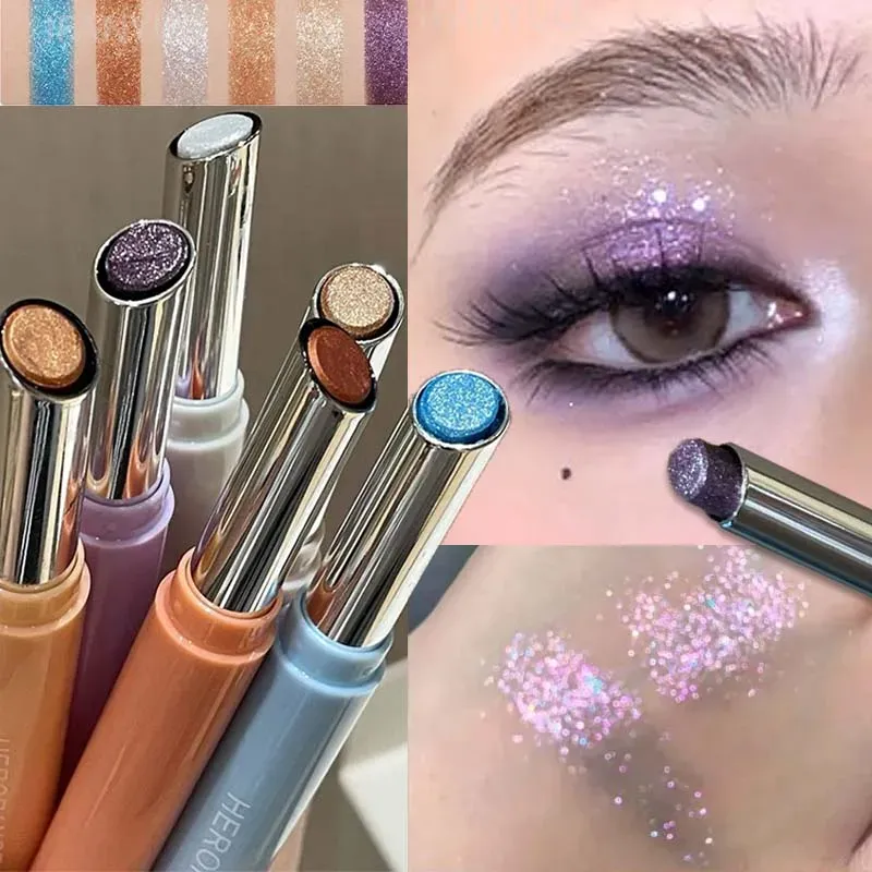 Punk Purple Metallic Eyeshadow Stick Waterproof Lasting Pearlescent Glitter Eye Shadow Highlight Eyeshadow Fine Shiny Eye Makeup — image 2