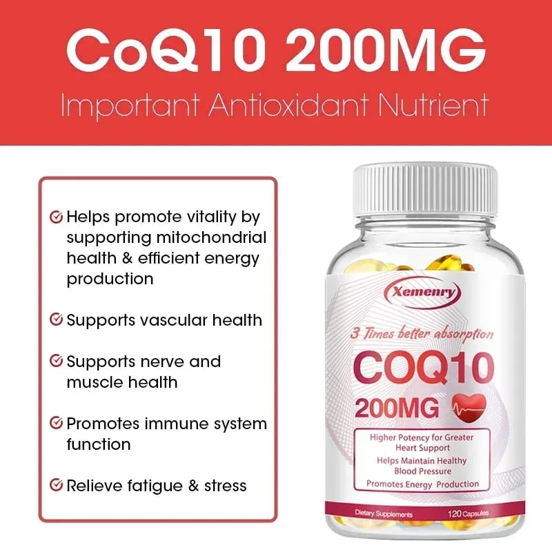Coenzyme Q10 Capsules 200mg -Provide Energy Support Heart and Cardiovascular Health Promote Metabolism Anti-oxidation