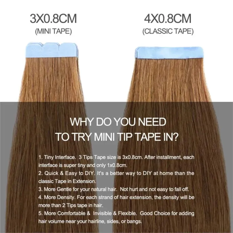 Remy Human Hair Mini Tape in Extensions 10Pcs Skin Weft Comfortable Wear for Women adding length boosting hair volume
