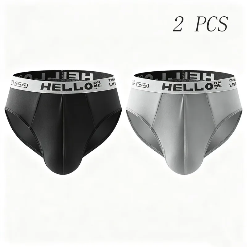 Hello 2-Pack Milk Silk Men's Briefs Seamless Breathable Quick Dry with Graphic Waistband Comfort Underwear Set