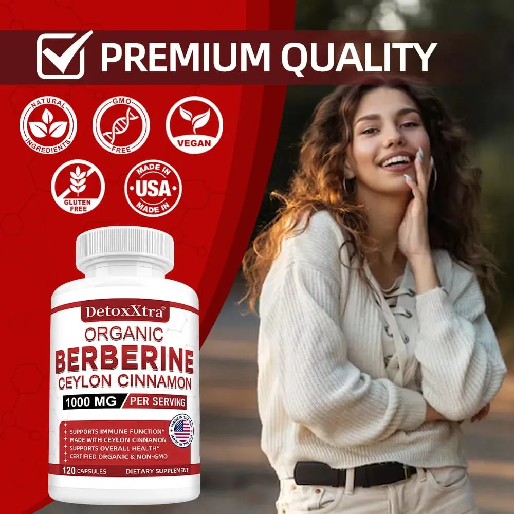 Premium Berberine HCL - Blood Sugar Support Heart Health - Ceylon Cinnamon Berberine HCI Supplement Capsules 1000MG — image 3