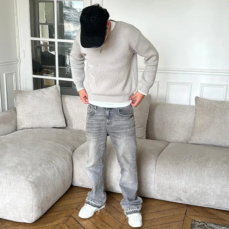 American Retro Y2K Dollar Embroidered Flared Jeans Simple Trendy Loose Wide-Leg Washed Jeans for Men and Women 2025 New — image 6