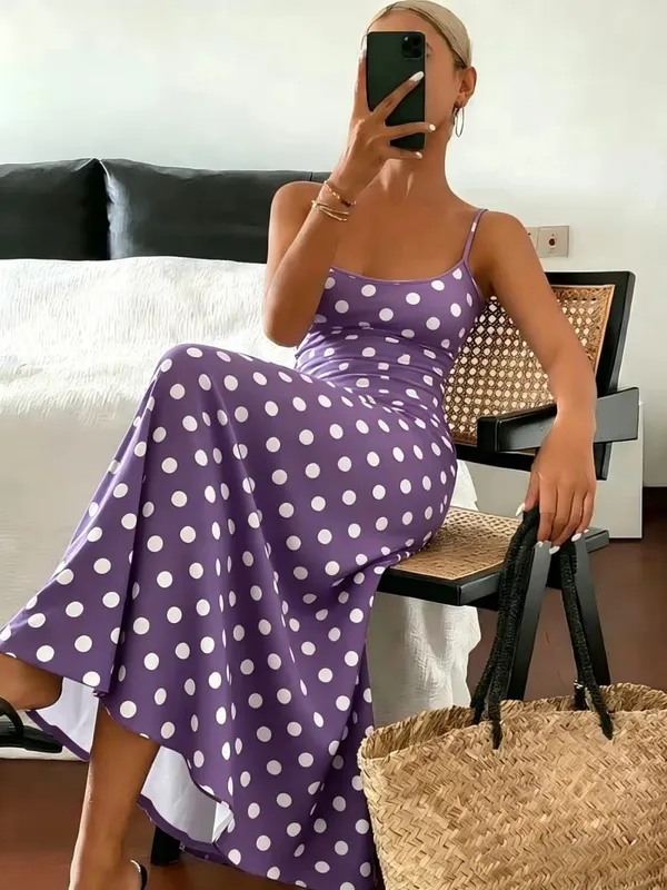 Spring/Summer New Elegant Polka Dot Print Slimming Dress Elegance Fashionable Women's Clothing Casual Midi Dress — image 6