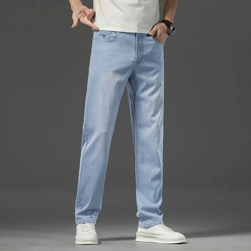 2026 Spring Summer New Men's Thin Light Blue Jeans Business Casual Stretch Pants Denim Trousers Male Brand Clothing — image 4