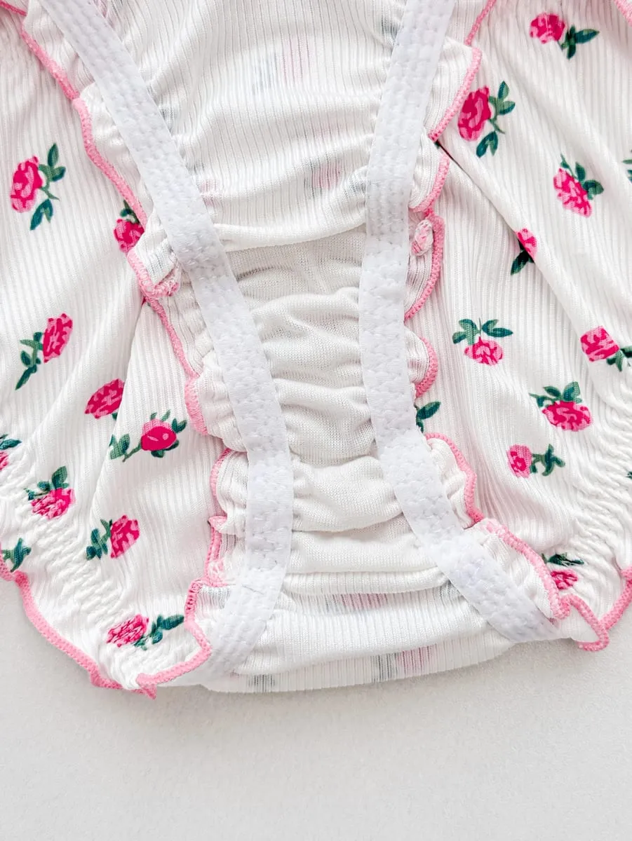 Floral A B C D Cup Women's Underwear Set Ribbed Knit Push Up Bra Daily Comfort Panties Women Ruffle Edge Lingerie Set — image 6