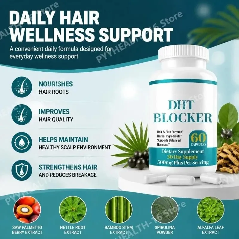 DHT Blocker Capsules with Biotin 5000mcg Vitamin C D E B6 & Zinc for Healthy Hair and Skin Support Gluten-Free 60 Count — image 4