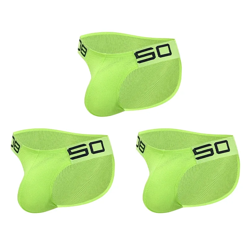 Calzoncillos transpirables de malla de mezcla de nailon para hombre, ropa interior Sexy de Color fluorescente con letras de empalme de cuerno en relieve, cinturilla elástica ancha — image 34