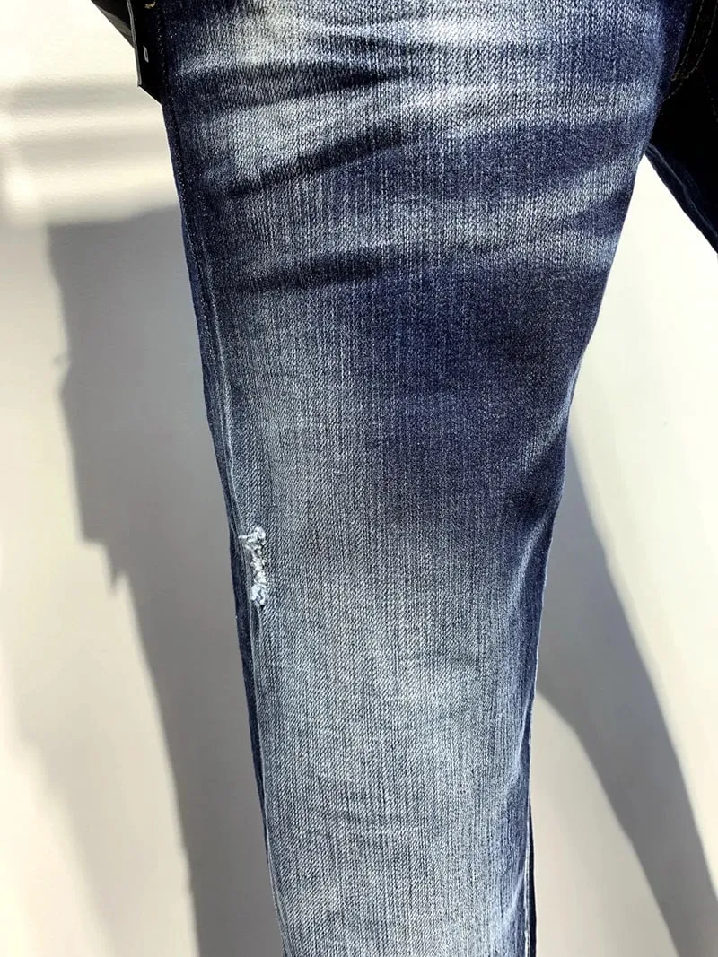 new D2 Men Jeans Badge Printed Coolguy Boy Long Pants Straight Pockets Hole SLIM BLUE embedded jeans pant 9811 — image 6