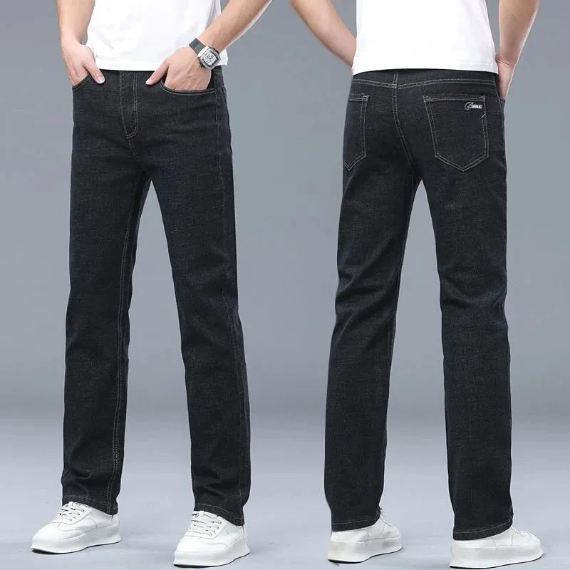 2026 New Comfortable Fabric Jeans Men Business Slim Fit Denim Pants Male Stylish Solid Color Straight Leg Casual Trousers