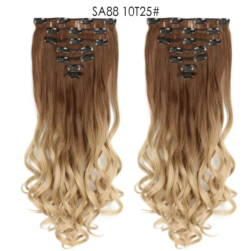 Clip in Long Wavy Synthetic Hair Extension 22 Inch 7PCS Thick Hairpieces Fiber Double Weft Hair for Women — image 11