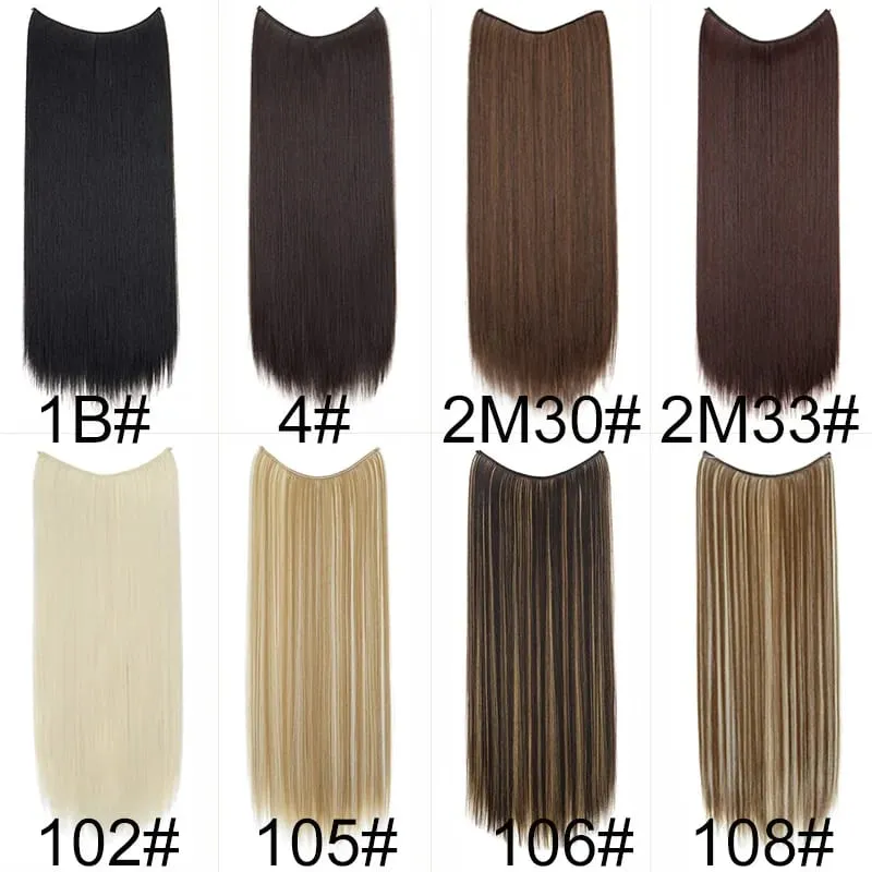 22Inch Synthetic Long Straight Fish Line Hair Extension Invisible Wire Halo Hairpiece Heat Resistant Fiber Hair for Women — image 4