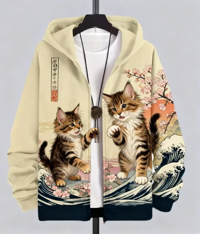 Hot Animal Cat Sweatshirt Zipper Hoodies 3D Printing Man Tracksuit Zipper Long Sleeve Fashion Hoodie Men's Y2K Clothing — image 7