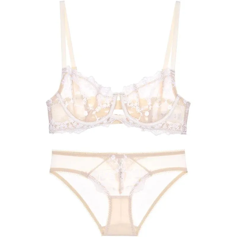 Embroidered Bralette & Panty Set for Women Ultra-Thin Comfort Underwire Support Large Size Lingerie — image 9