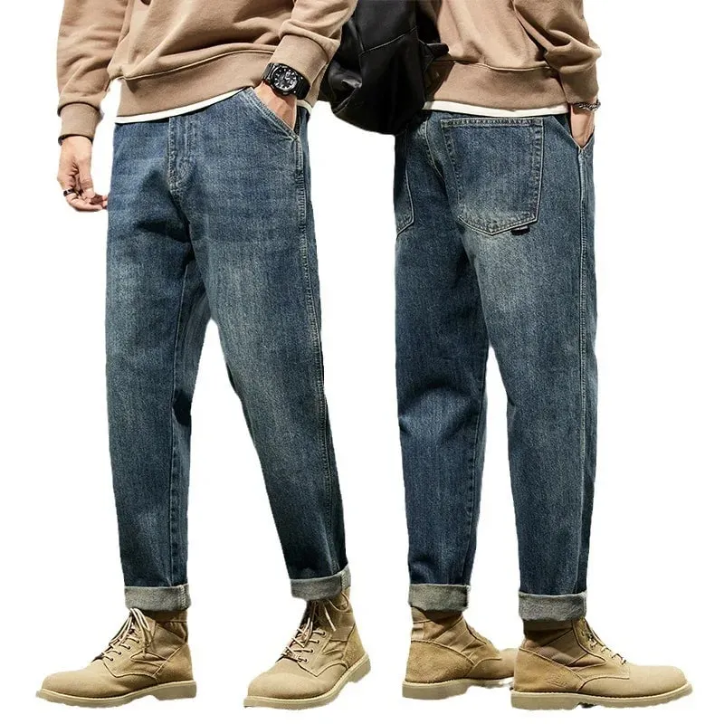 Men's Spring 2026 Loose Harem Pants Denim Retro Solid Comfortable Harajuku Straight Jeans Simple Fashion Versatile Cargo Trouser — image 6