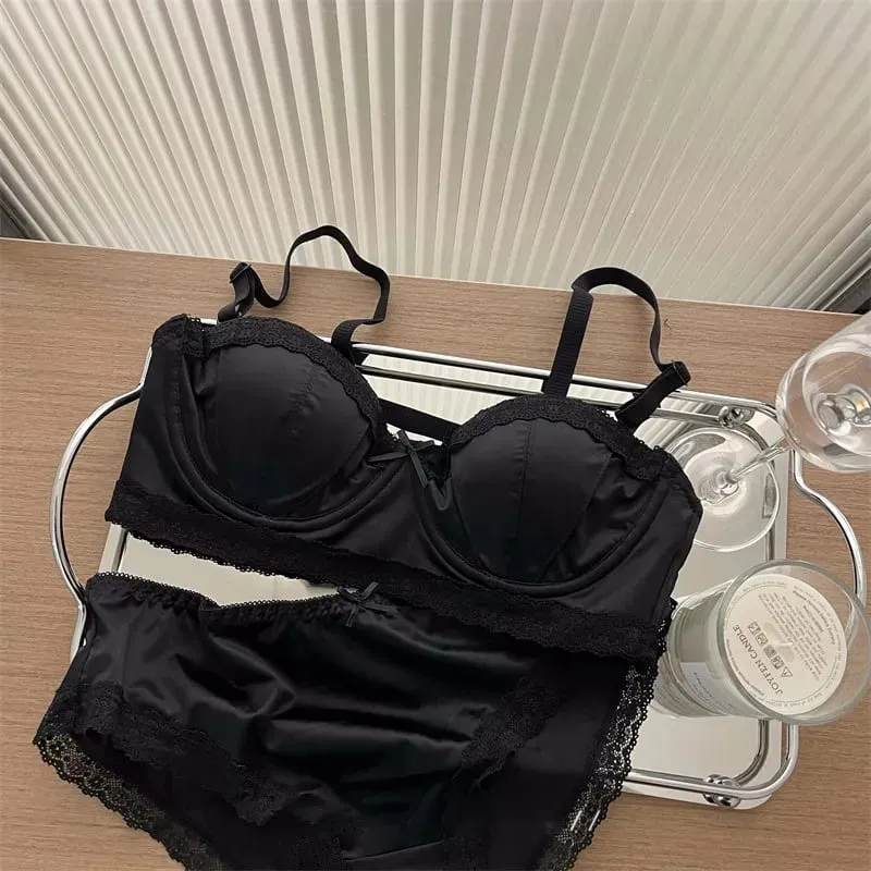 Hot Item French Inspired Minimizer Bra Women Satin Lace Thin Cup Soft Underwire Uplifting Centering Anti-Sagging Solid Comfort — image 1