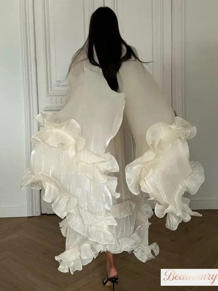 Solid Multi-layer Ruffled Maxi Dress Women's Elegant Sleeveless Off-shoulder High Waist Dresses 2026 Vacation Female Clothing — image 7