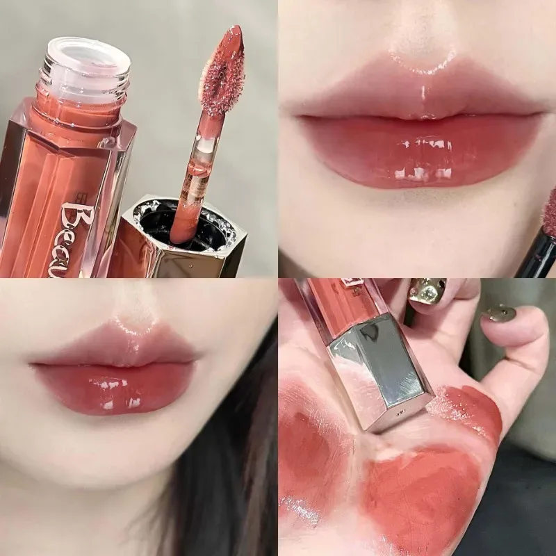 Ice Transparent Brown Lip Gloss Moisturizing Glossy Liquid Lipstick Nude Water Light Glass Mirror Lip Glaze Long-lasting Makeup — image 11