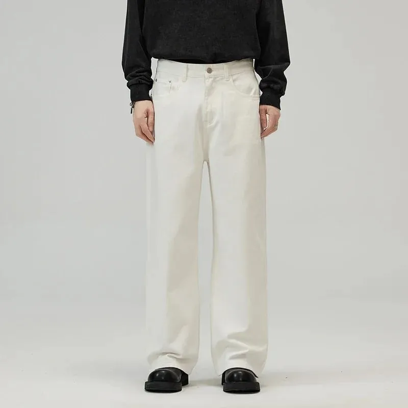 100% Cotton Men's Baggy Straight Jeans Comfortable Soft Casual Pants Fashion Korean White Brown Denim Trousers Male Clothing — image 4