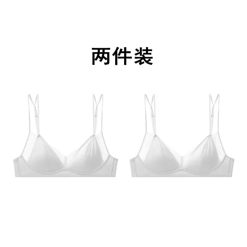 Modish Leopard Intimate Set Non-wire Thin Triangle Bra Breathable Summer Nude Fabric Small Chest Firm Gathering Womens Indoor — image 23