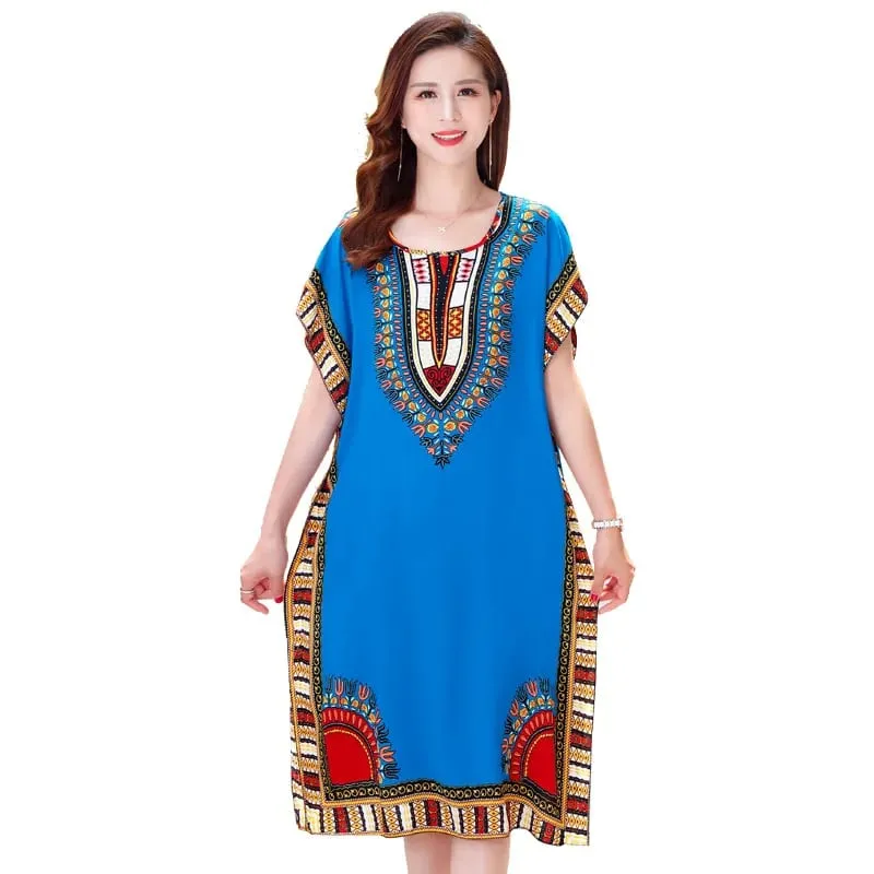 Summer cotton and silk dress medium and long bat sleeve loose large size beach dress mother dress belly and thin skirt women — image 6