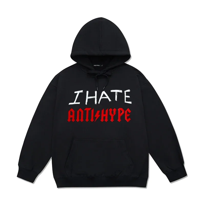 Men's Hoodies I HATE ANTIHYPE Letter Harajuku Oversized Pullover Print Sweatshirt Hip Hop Fashion Y2k Long Sleeve Tops Clothing