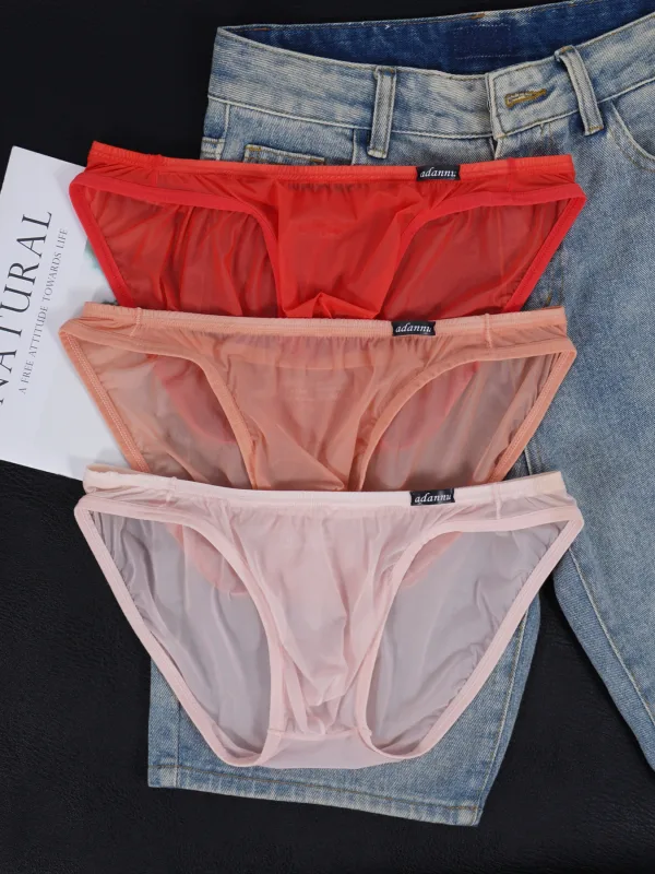 3 PCS Men's Ice Silk Cool U Convex Pouch Mesh Sheer Sexy Briefs Slim Thin Waistband Body Shaping Multicolor Underwear — image 4