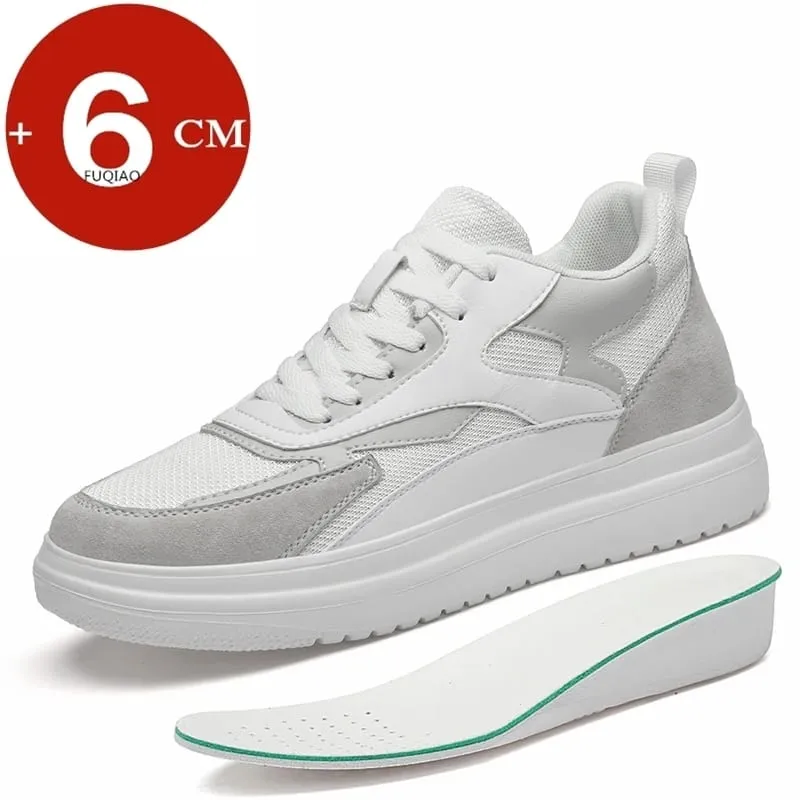 6cm Height Increase Shoes Unisex Genuine Leather & Mesh Breathable Lightweight Casual Sneakers Comfortable Elevator Footwear — image 3