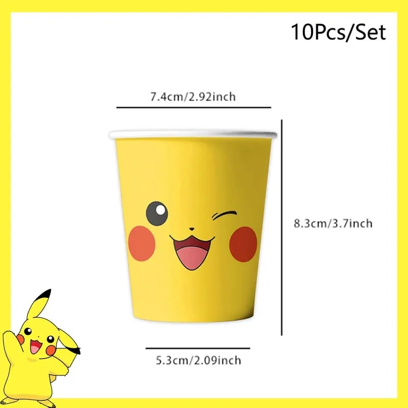 Pokemon Birthday Party Decoration Pikachu Disposable Tableware Cup Napkin Plate Tablecloth Baby Shower Cake Topper Flag Balloons — image 3