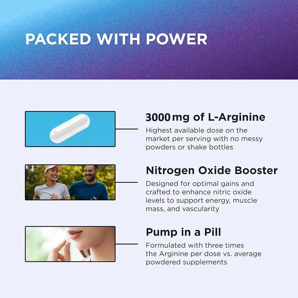 L Arginine 3000mg for Men Women Muscle Mass Supplement for Endurance Energy and Heart Health Support During Exercise Non-GMO — image 3