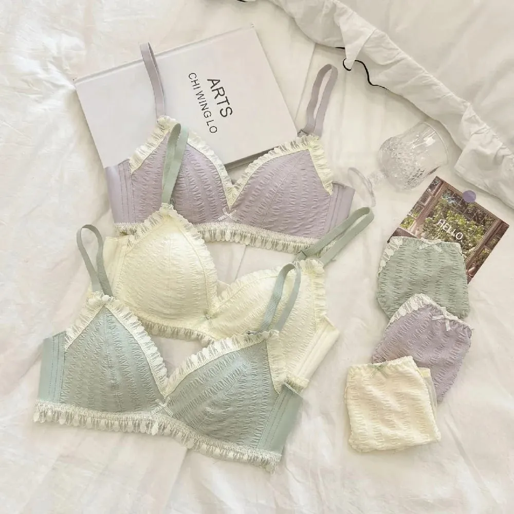 Junge Mädchen Dessous 2026 Neue Kleine Bequeme Dessous Nahtlose Einteiliges Bh Und Panty Sets Spitze Bogen Frau Unterwäsche — image 2