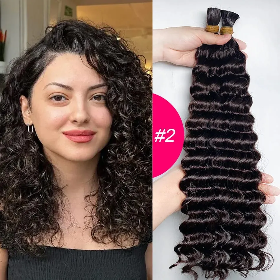 4# Chocolate Brown Deep Wave Bulk Human Hair for Boho Braids Curly Braiding Hair 18-30 inch Remy Hair Bundle Brazilian — image 9