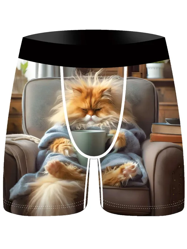 3Pcs Männer Boxer Briefs Nette Faule Katze 3D Druck Unterwäsche Weiche Stretch Männliche Unterhose Lustige Neuheit Geschenk Boxershorts — image 3