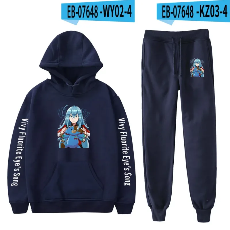 Harajuku Comfortable Vivy Fluorite Eye's Song Print Sweatshirt Sweatpants Hoodies+ Trousers Suit Boys/Girls 2 Piece Set Clothes