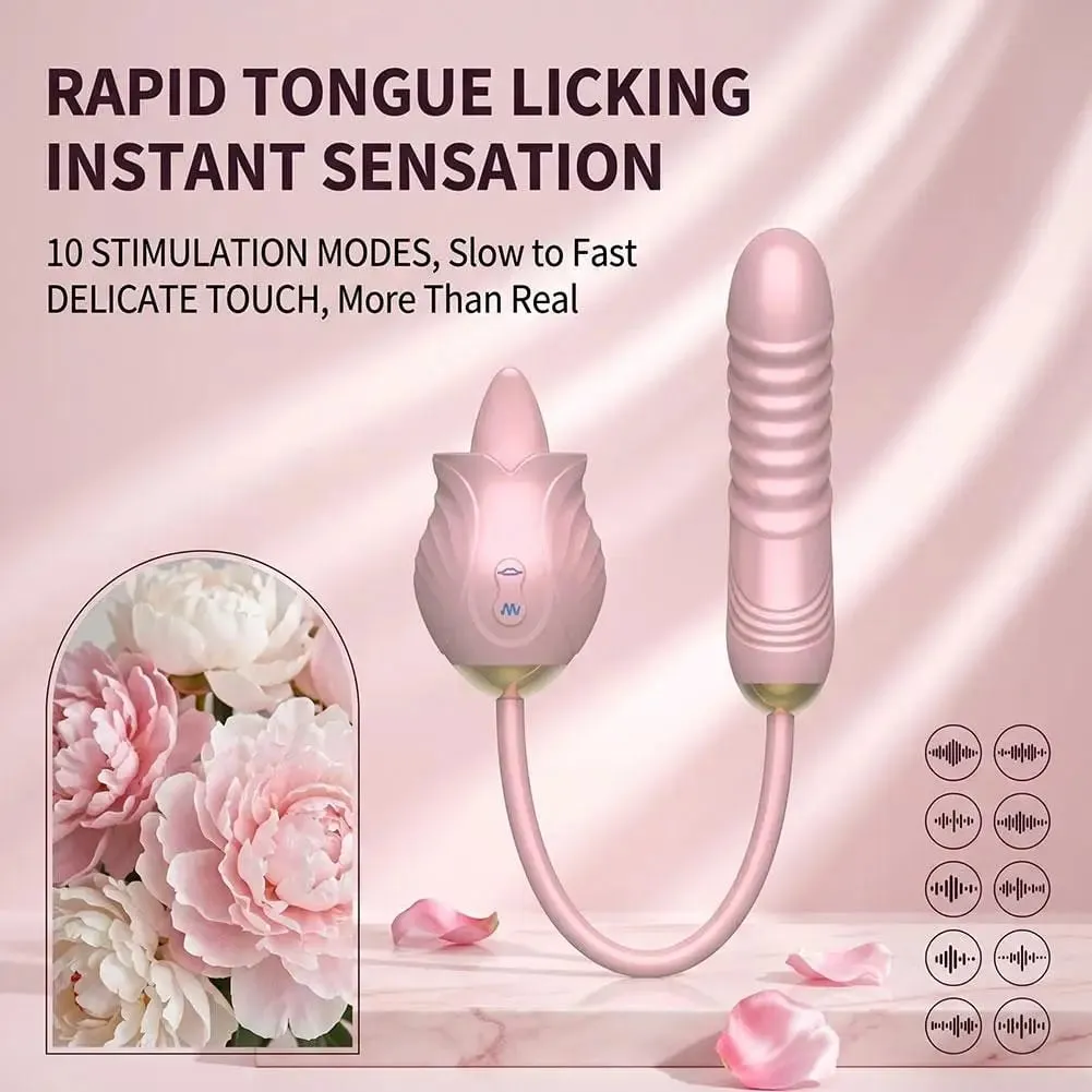 3in1 Rose-Tongue Licking Vibrator Sex Toys Telescopic Dildo Vibrator for Women G Spot Anal Vibrators Stimulator Adult Sex Toys