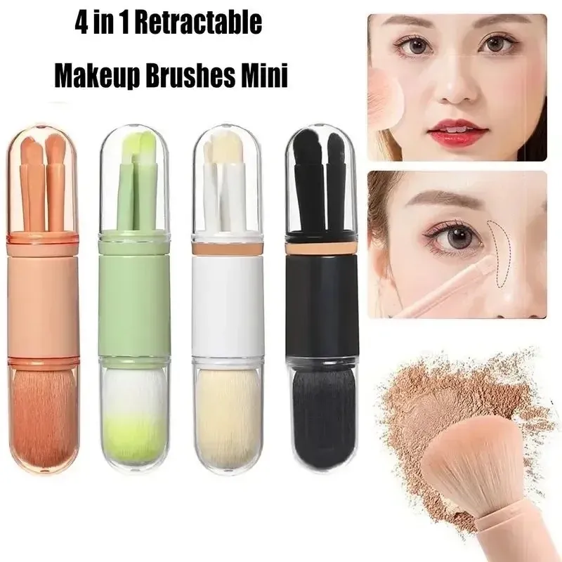 4pcs/set 4 In 1 Telescopic Makeup Brush Portable Travel Makeup Brushes Set Eyeshadow Loose Powder Mini Makeup Brush Beauty Tools — image 3