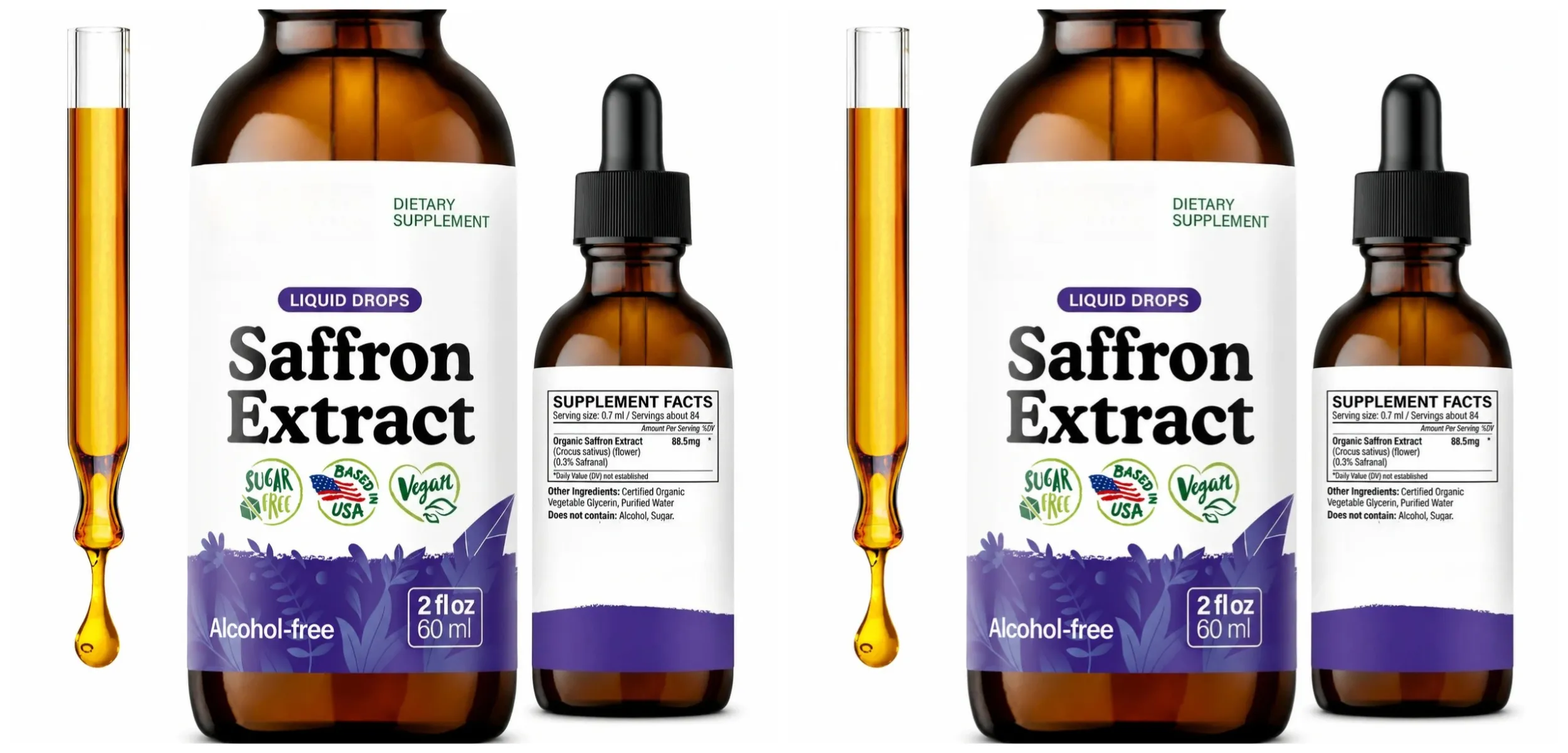 Organic Saffron Liquid Extract Drops Plant Based Herbal Supplement Vegan Sugar Alcohol Free 60ml Daily Health Supplements — image 8