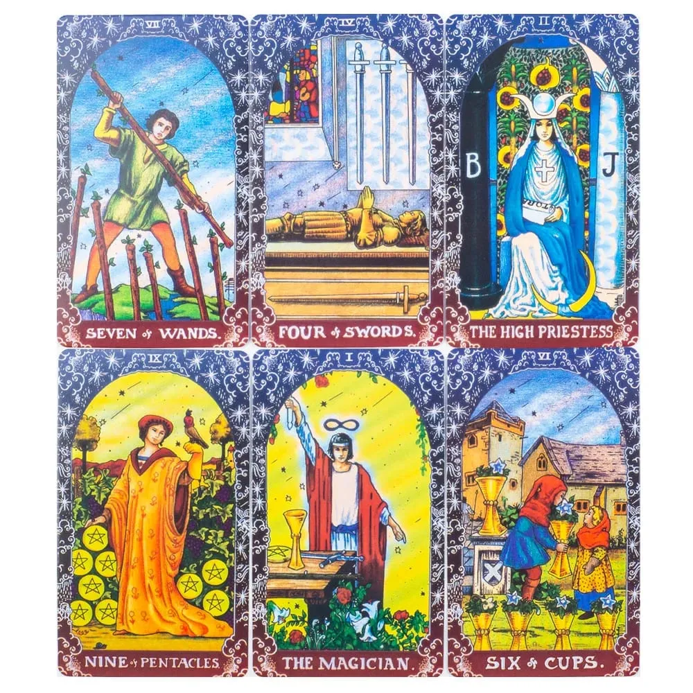 10.3*6cm Blue Classic Tarot Deck - 78 Cards Traditional Waite Imagery with Celestial Mandala Back Unique Starry Border Design — image 5