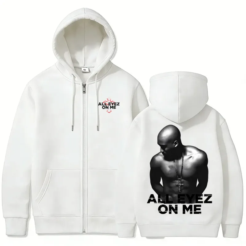 Rapper Tupac 2pac All Eyez on Me Cross Zipper Hoodie Men Women Hip Hop Fashion Zip Up Hoodies Men's Casual Oversized Streetwear — image 6